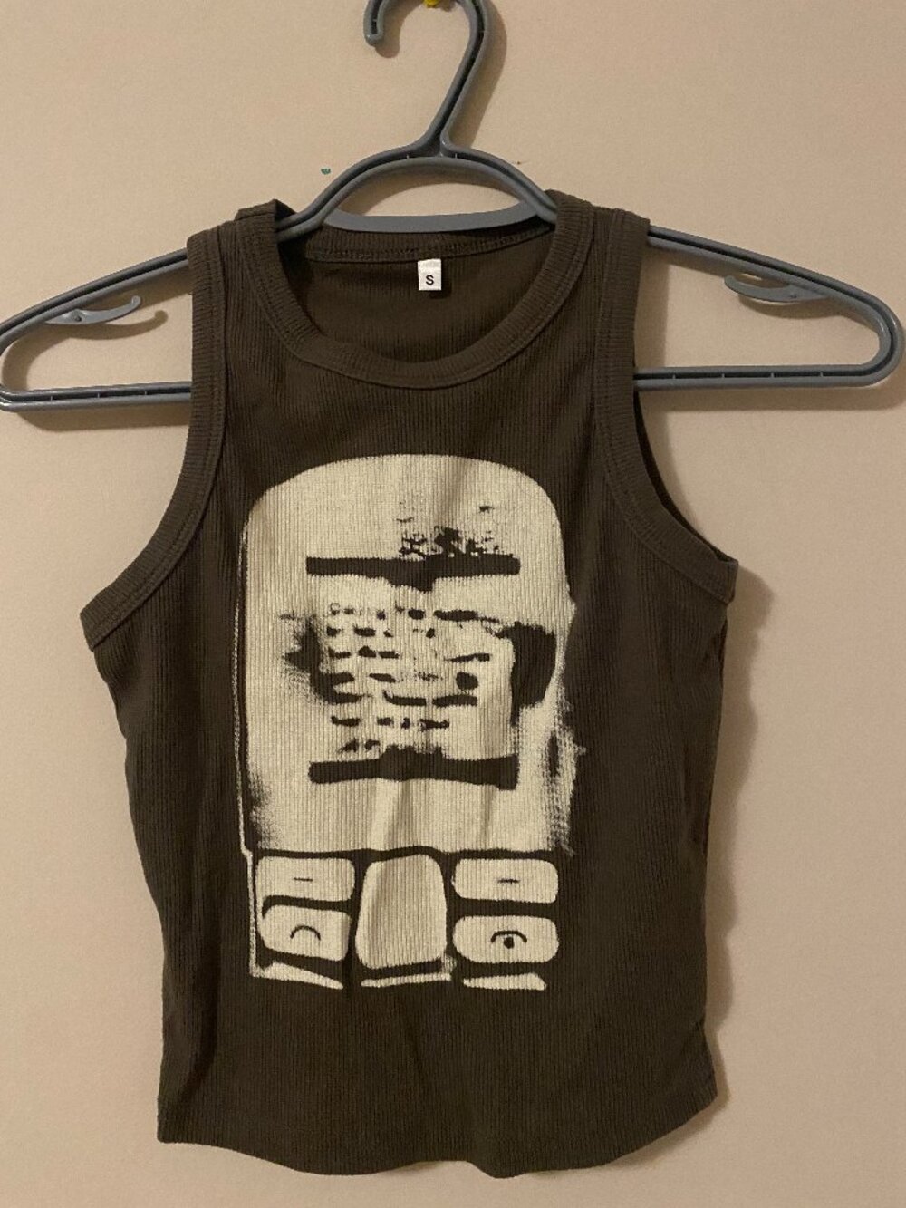 army green ribbed graphic tank top